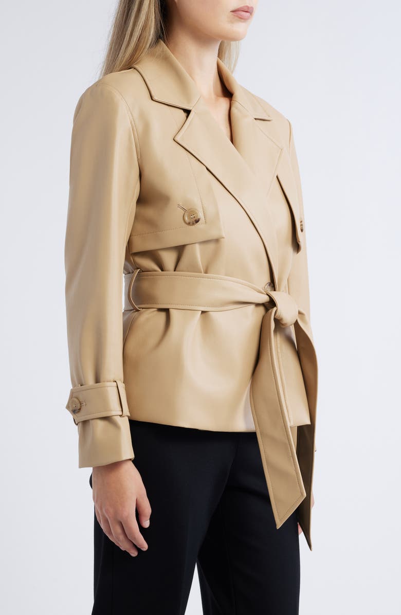 Anne Klein Faux Leather Short Belted Trench Coat, Alternate, color, 