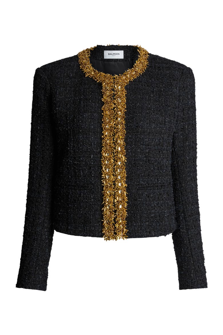 Embroidered Tweed Jacket, Alternate, color, black