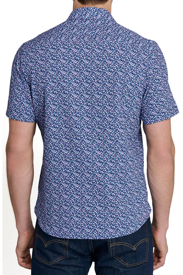 Slim Fit Floral Seersucker Short Sleeve Shirt, Alternate, color, NAVY