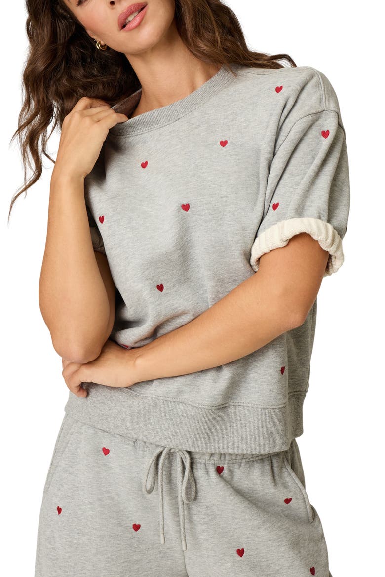 C'est La Vie Heart Short Sleeve French Terry Top, Main, color, H GREY