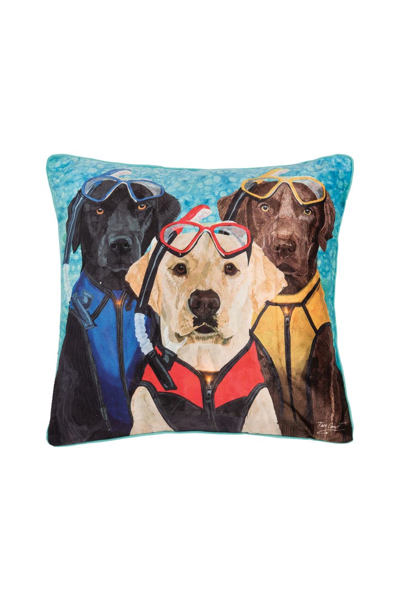 Snorkel Dog Light-Up LED Accent Throw Pillow, 18" x 18", Main, color, Blue