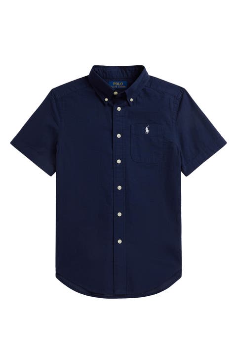 Kids' Short Sleeve Cotton Seersucker Button-Down Shirt (Big Kid)