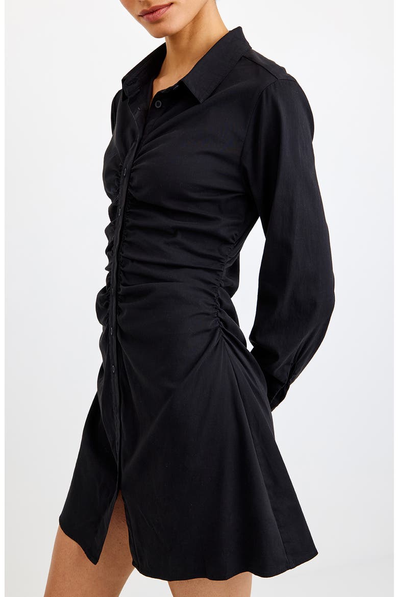 Shirred Long Sleeve Mini Shirtdress, Alternate, color, BLACK
