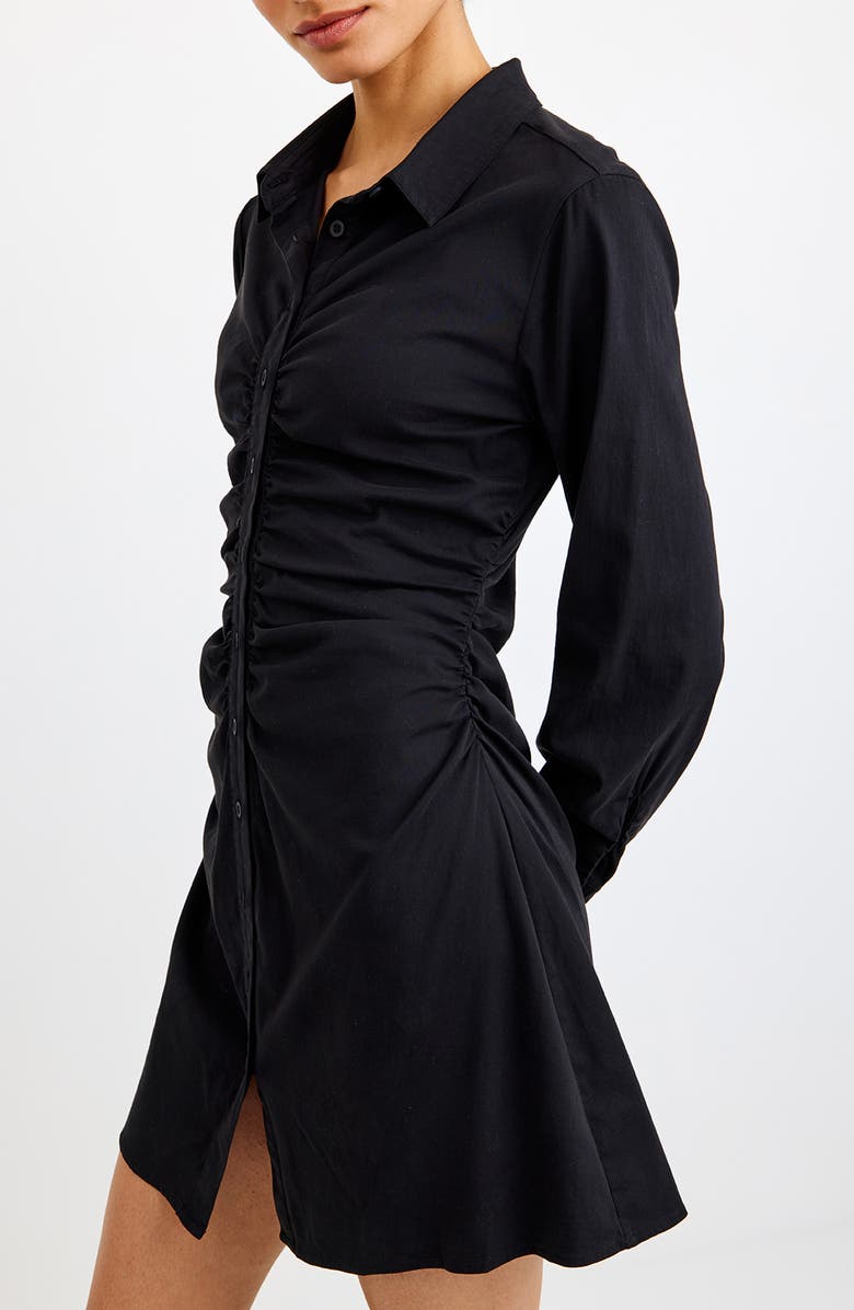 Bella Dahl Shirred Long Sleeve Mini Shirtdress, Alternate, color, Black