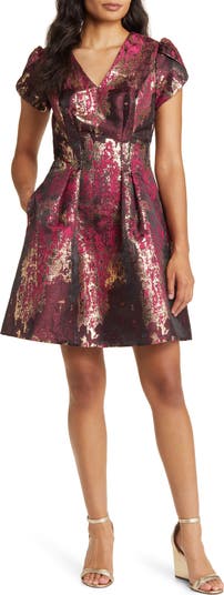 Vince Camuto Metallic Jacquard Fit Flare Dress Nordstrom