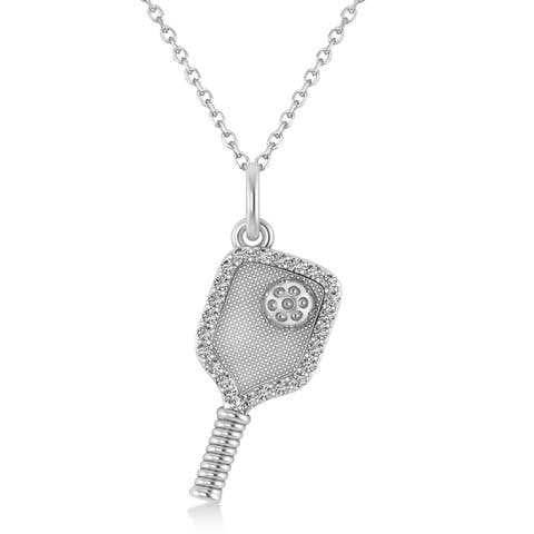 Natural Diamond Pickleball Paddle Pendant Necklace 14k