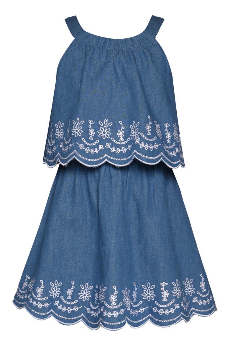 Kids' Embroidered Denim Dress, Main, color, BLUE