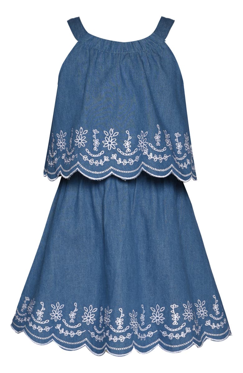 Baby Sara Kids' Embroidered Denim Dress, Main, color, Blue