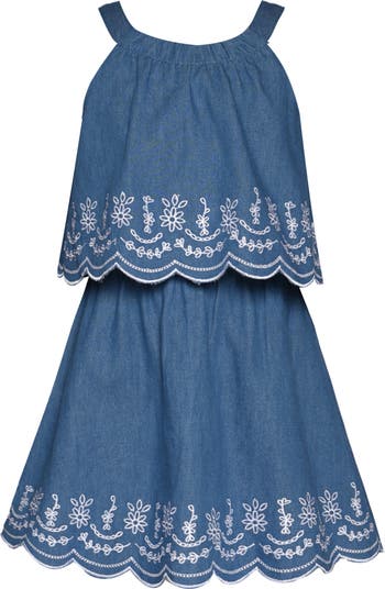 Baby Sara Kids' Embroidered Denim Dress in Blue at Nordstrom Rack, Size 7
