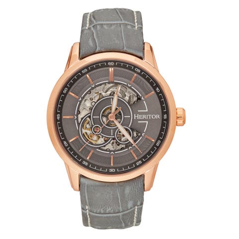Davies Semi-Skeleton Leather-Band Watch