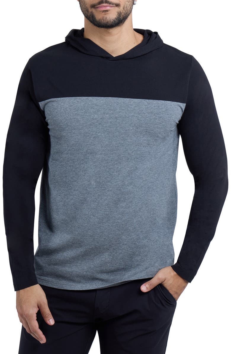 XRAY Colorblock Hooded Sweatshirt, Main, color, Black/ Heather Charcoal