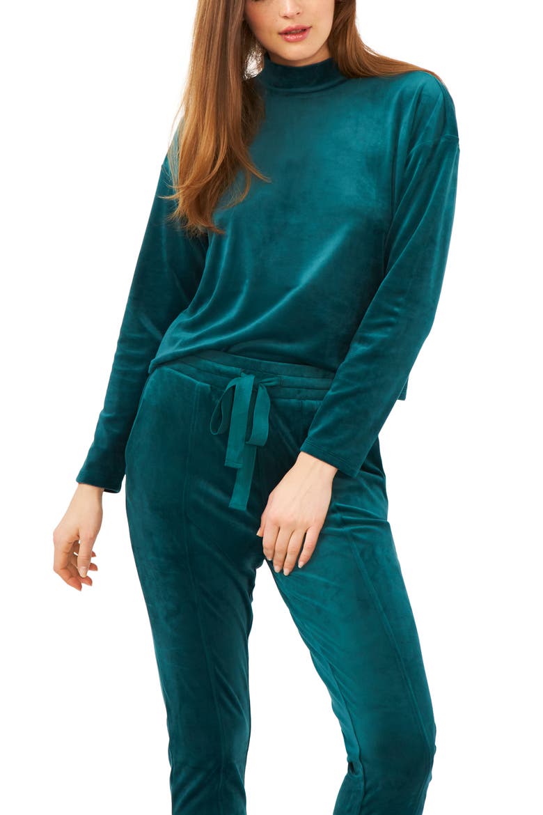 Velour Turtleneck Top, Main, color, GREEN FOREST
