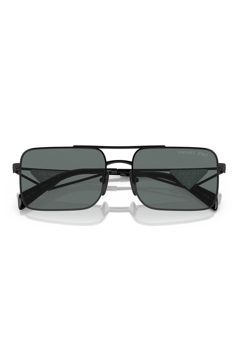 56mm Polarized Rectangular Sunglasses, Alternate, color, BLACK