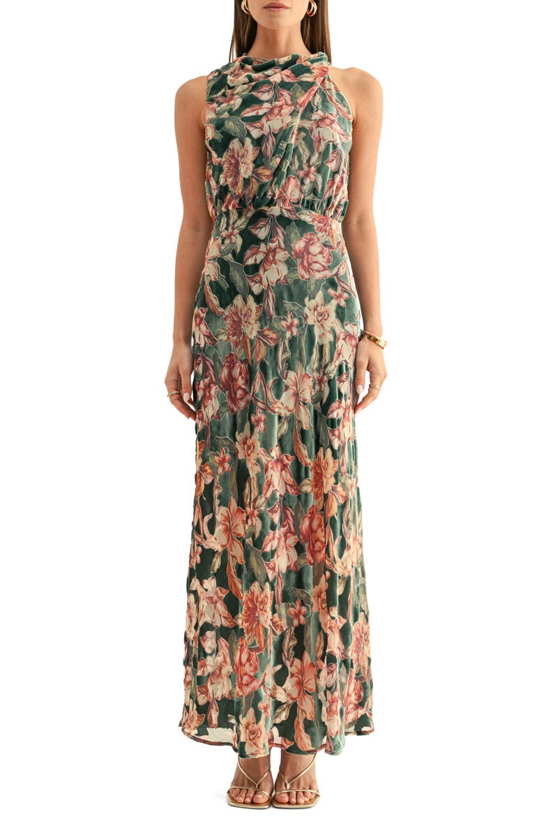 Veda Floral Burnout Maxi Dress, Main, color, TEAL MULTI
