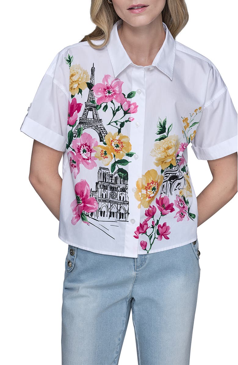 KARL LAGERFELD PARIS Floral Print Cotton Shirt, Main, color, 