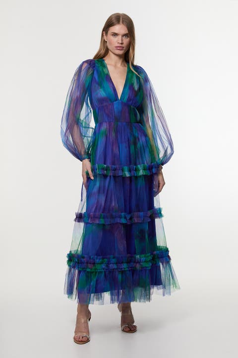 Dark Floral Plunge Maxi Dress