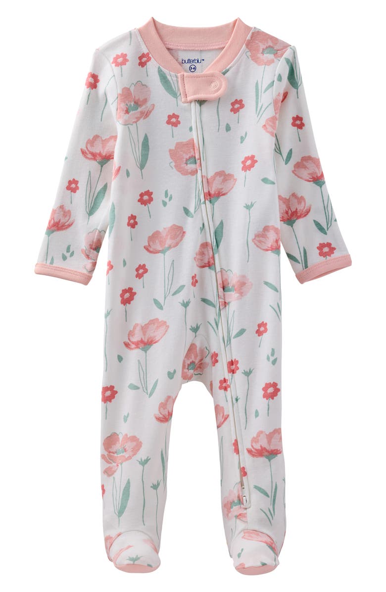 BUTTERBLU Scout One-Piece Organic Cotton Pajamas, Main, color, Floral Fields