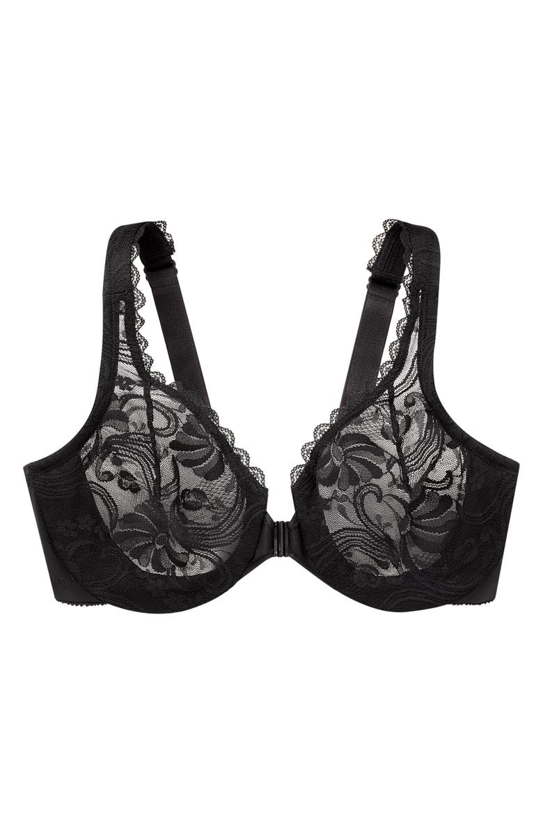 Glamorise WonderWire<sup>®</sup> Front Close Stretch Lace Underwire Bra, Alternate, color, Black
