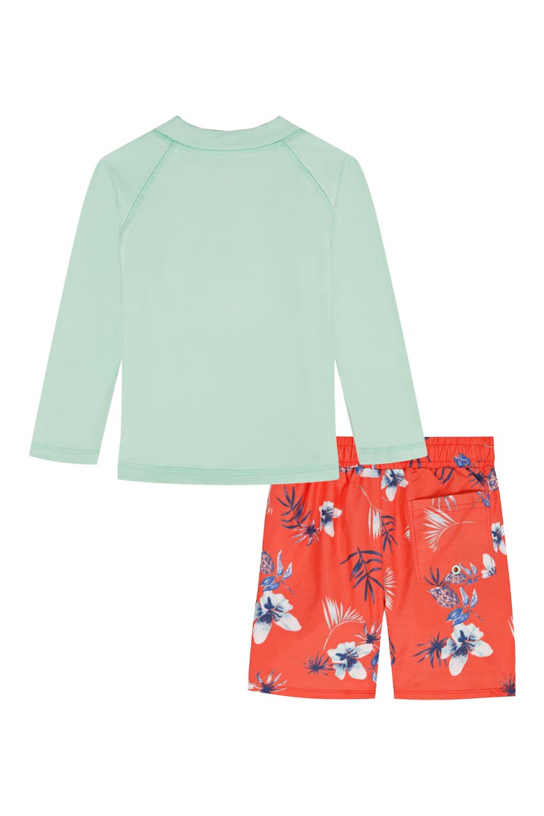 Long Sleeve Rashguard & Swim Trunks Set, Alternate, color, ORANGE BLUE MULTI