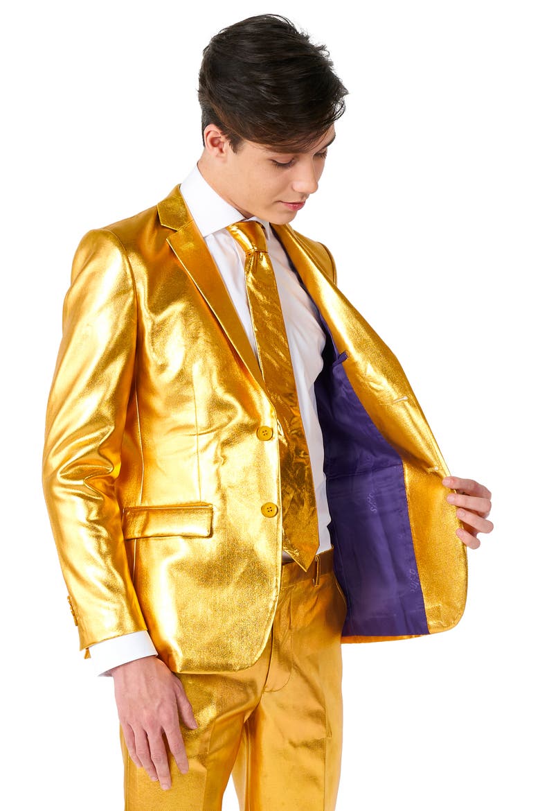 Kids' Groovy Golden Metallic Two-Piece Suit & Tie, Alternate, color, GOLD