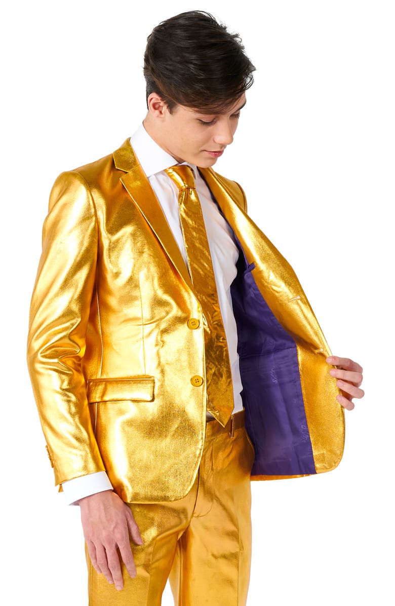 OppoSuits Kids' Groovy Golden Metallic Two-Piece Suit & Tie, Alternate, color, Gold