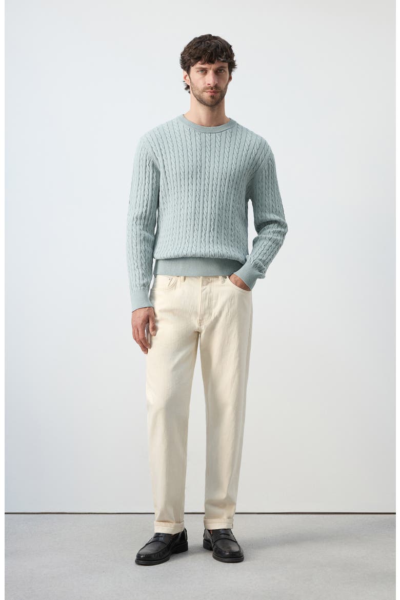 Crewneck Cable Stitch Sweater, Alternate, color, AQUA BLUE