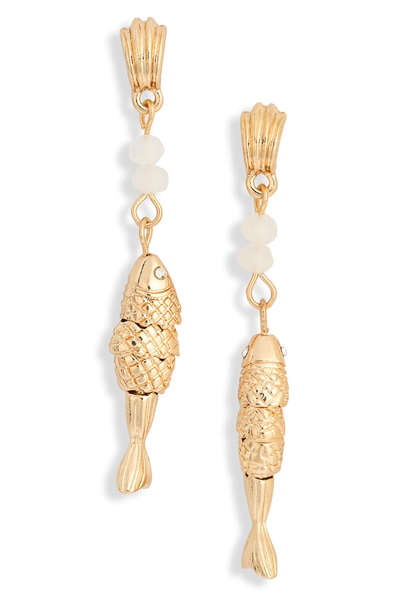 Beaded Fish Drop Earrings, Main, color, WHITE MULTI- GOLD