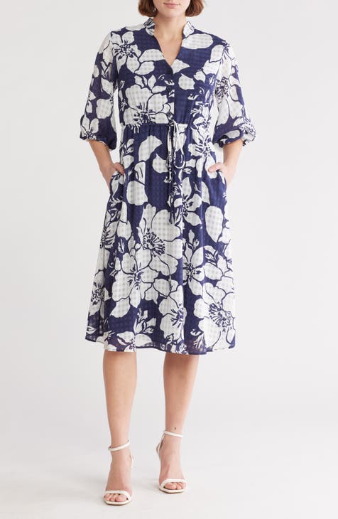 SANDRA DARREN Floral Gingham Balloon Sleeve Midi Dress