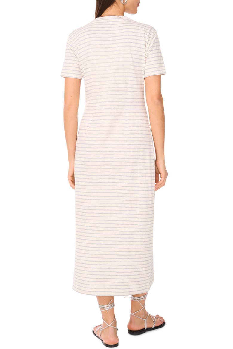 Stripe Pleated Side Cotton T-Shirt Dress, Alternate, color, LIGHT HEATHER GREY