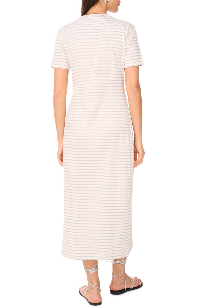 Two by Vince Camuto Stripe Pleated Side Cotton T-Shirt Dress, Alternate, color, Light Heather Grey