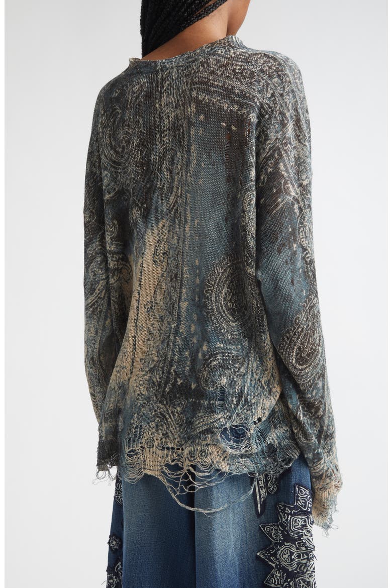 Paisley Ripped Linen Sweater, Alternate, color, BLUE FADED BANDANA