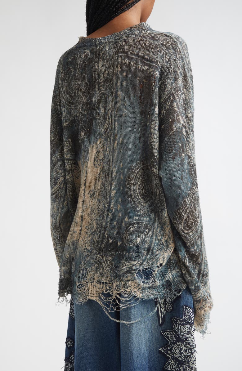 R13 Paisley Ripped Linen Sweater, Alternate, color, Blue Faded Bandana