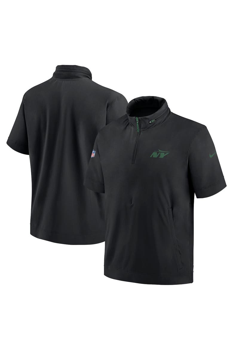 Men's Nike Black New York Jets 2024 Sideline Coach Short Sleeve Half-Zip Hoodie Jacket, Alternate, color, Black