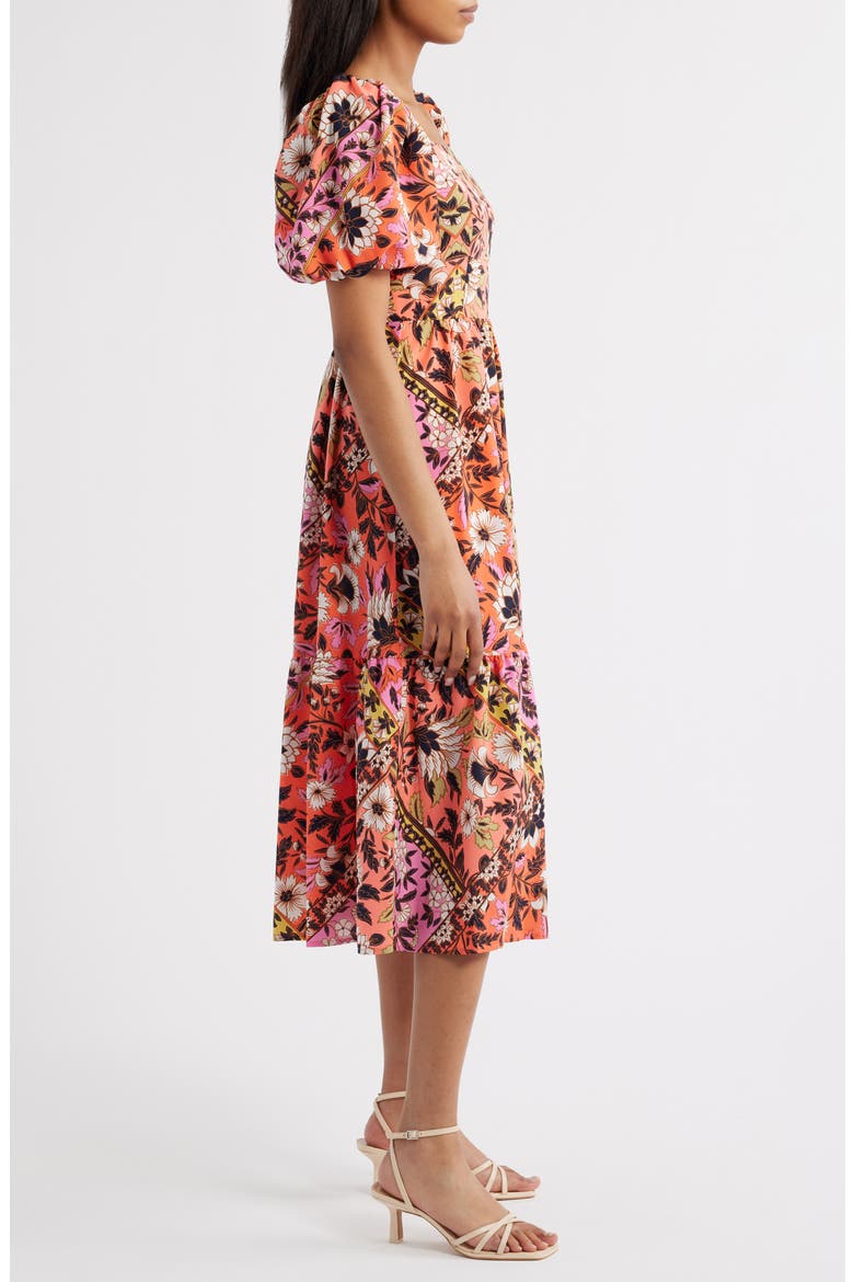 Print Square Neck Puff Sleeve Maxi Dress, Alternate, color, CORAL MULTI