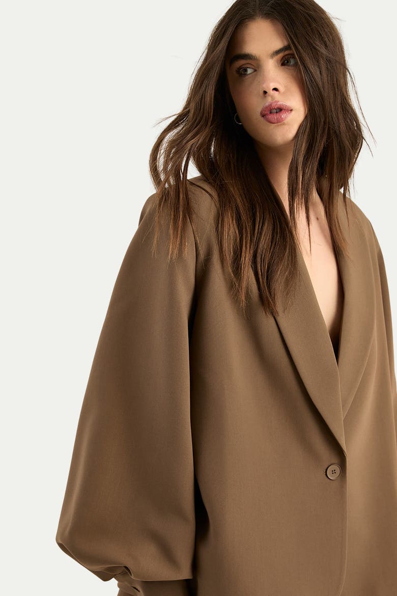Tailored Oversized Balloon Sleeve Blazer, Alternate, color, Brown