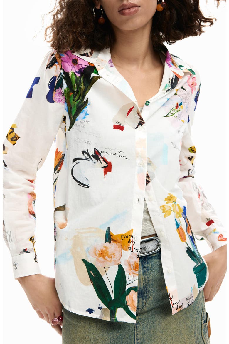 Floral Print Woven Shirt, Main, color, WHITE