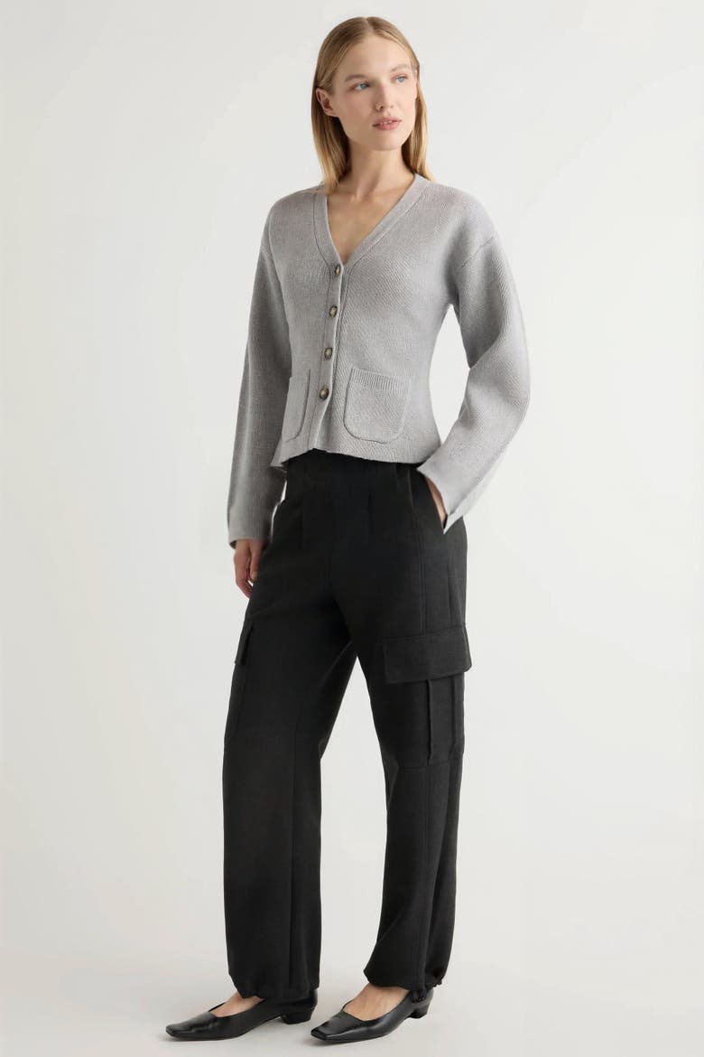 Elinor Organic Cotton Wool V-Neck Cardigan, Alternate, color, Black