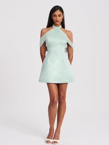 Zafrina Halter Off-shoulder Backless Mini Dress