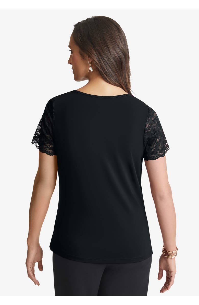 Jessica London Stretch Lace Neckline Top, Alternate, color, Black