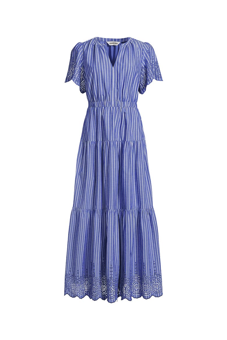 Tiered Cotton Poplin Eyelet Maxi Dress, Alternate, color, Sapphire Gem Stripe Eyelet