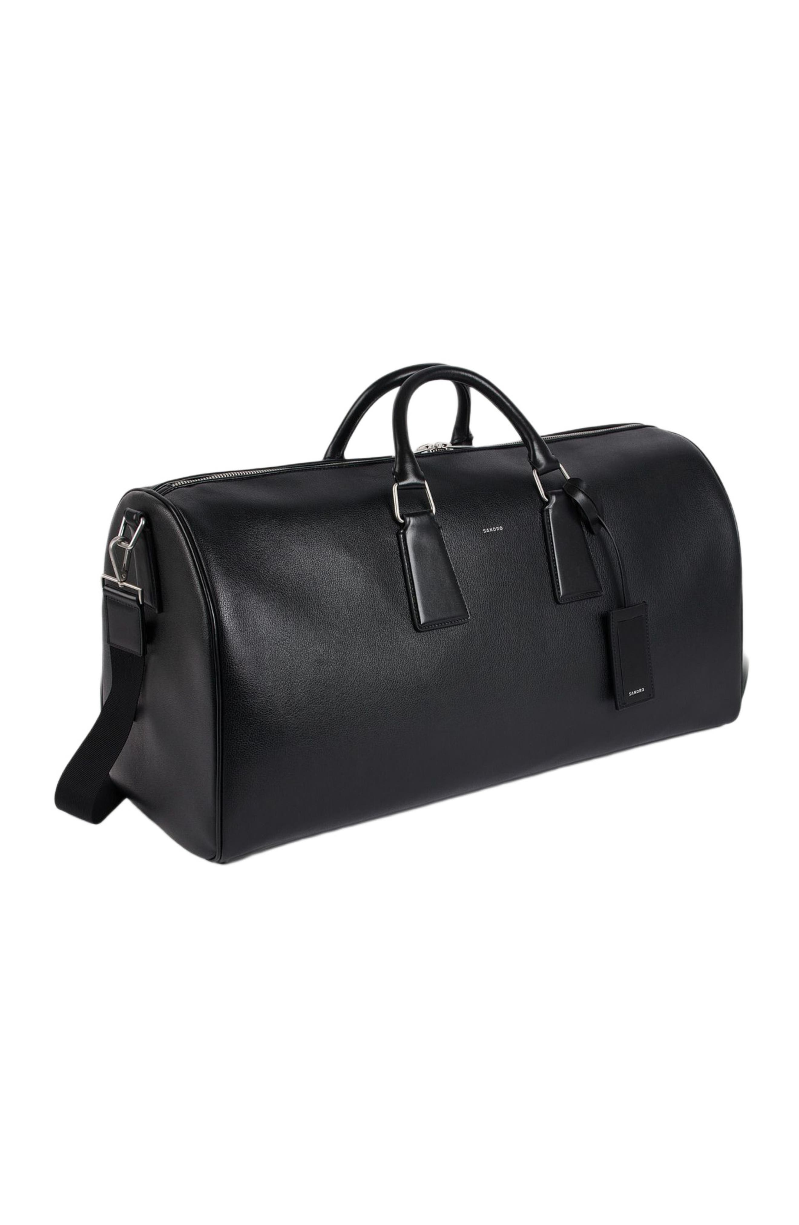 Grained leather weekend bag, Alternate, color, Black