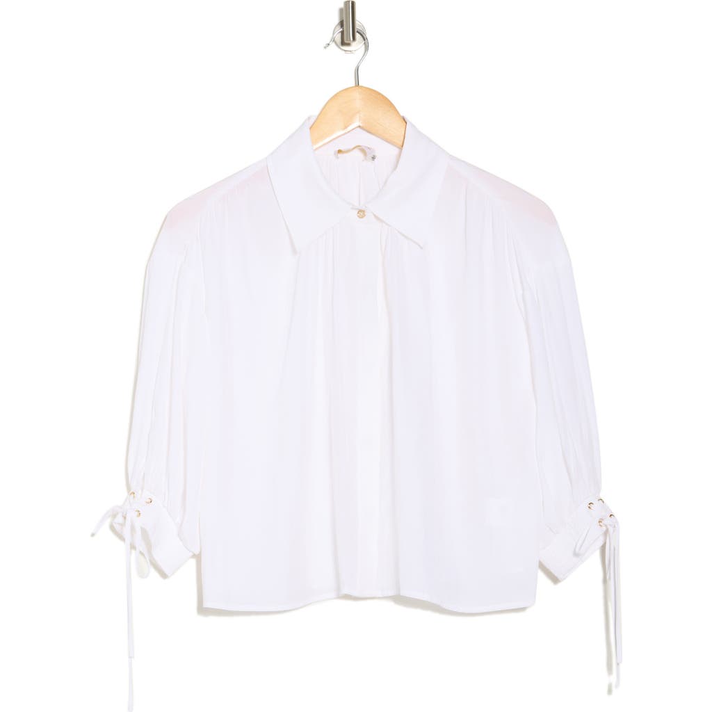 RAMY BROOK RAMY BROOK AMAIA TIE CUFF CROP BUTTON-UP TOP