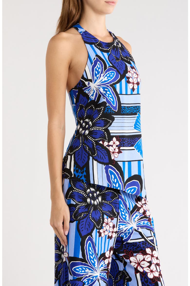 Jabi Floral Myla Halter Asymmetric Hem Top, Alternate, color, BROWN-BLUES