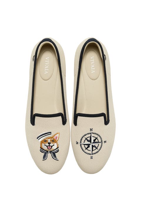 Audrey Round-Toe Embroidered Loafers