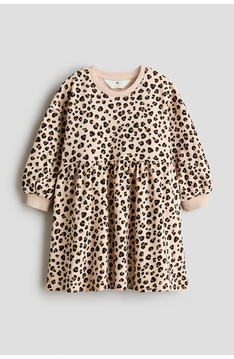 H&M Oversized Sweatshirt Dress, Main, color, Light Beige/Leopard Print