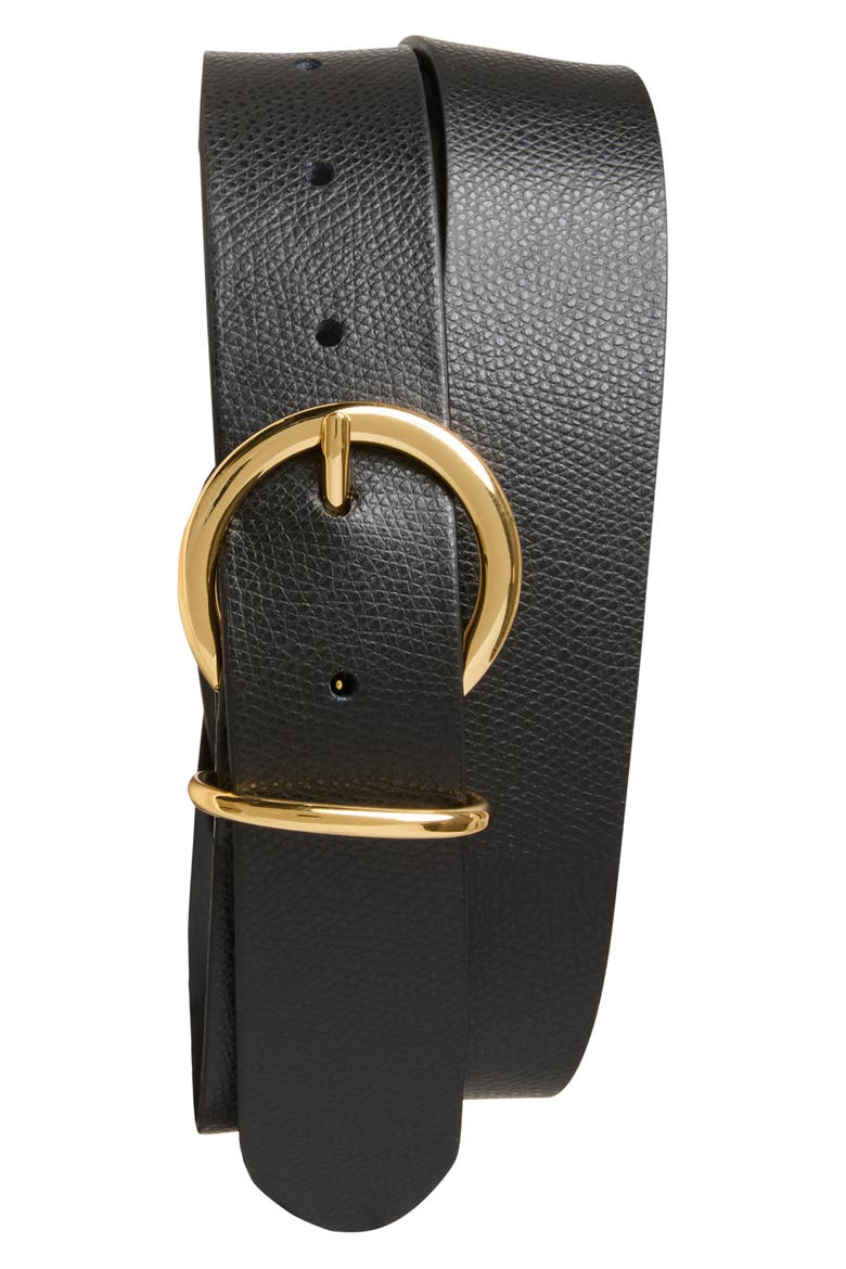 Daniela Pebbled Leather Belt, Main, color, BLACK