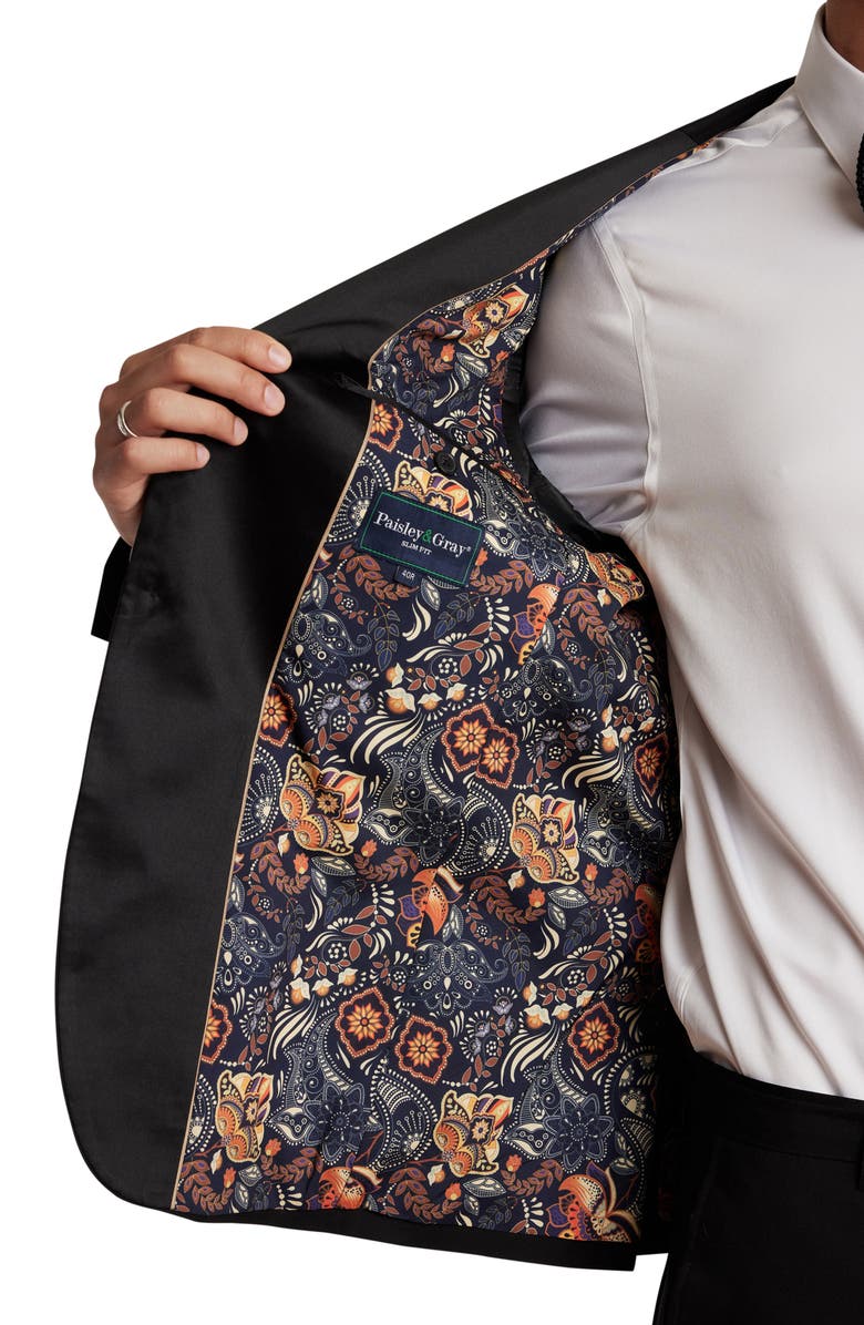 PAISLEY & GRAY Grosvenor Slim Fit Peak Lapel Tuxedo Jacket, Alternate, color, Black Stretch