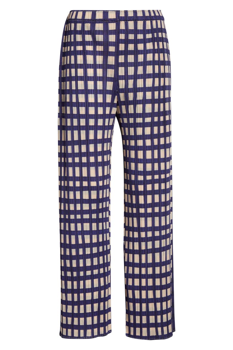 Basket Print Pleated Crop Straight Leg Pants, Alternate, color, NAVY