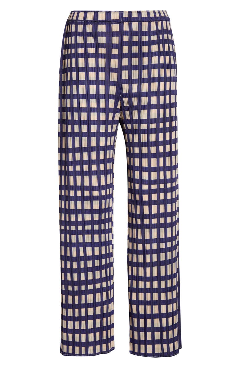 Issey Miyake Basket Print Pleated Crop Straight Leg Pants, Alternate, color, Navy