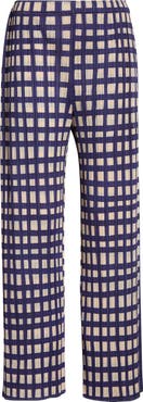 Issey Miyake Basket Print Pleated Crop Straight Leg Pants